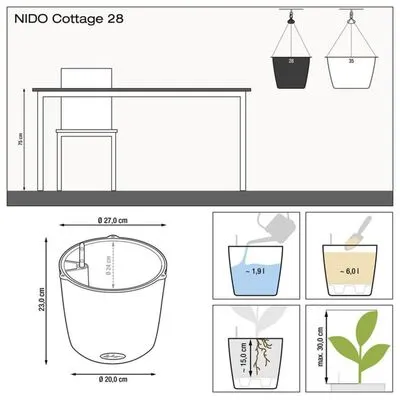 LECHUZA Plantenbak NIDO Cottage 28 ALL-IN-ONE Hangend Wit - Afbeelding 10