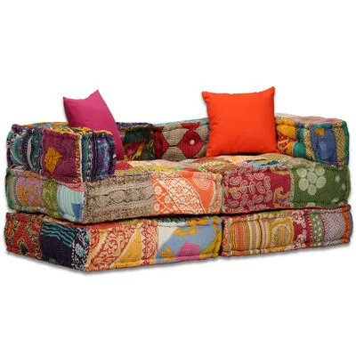 VidaXL Poef Tweezits Modulair Stof Patchwork - Afbeelding 17