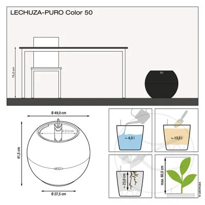 LECHUZA Plantenbak PURO Color 50 ALL-IN-ONE ø 49 Cm Wit - Afbeelding 17
