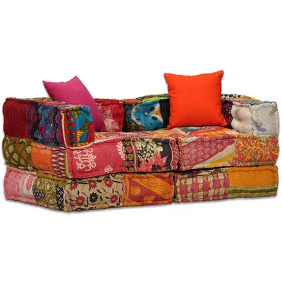 VidaXL Poef Tweezits Modulair Stof Patchwork - Afbeelding 18