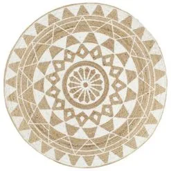 VidaXL Vloerkleed Handgemaakt Met Witte Print 150 Cm Jute