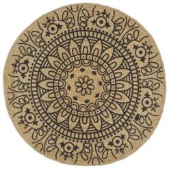 VidaXL Vloerkleed Handgemaakt Met Donkerblauwe Print 90 Cm Jute