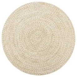VidaXL Vloerkleed Handgemaakt 90 Cm Jute Wit En Naturel