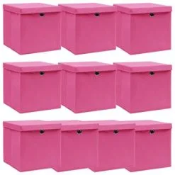 VidaXL Opbergboxen Met Deksel 10 St 32x32x32 Cm Stof Roze