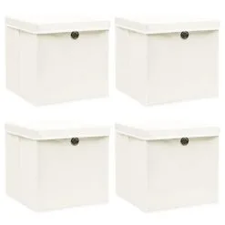VidaXL Opbergboxen Met Deksel 4 St 32x32x32 Cm Stof Wit