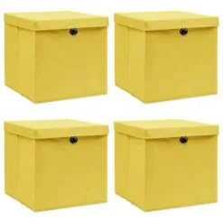 VidaXL Opbergboxen Met Deksels 4 St 32x32x32 Cm Stof Geel