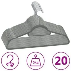 VidaXL 20-delige Kledinghangerset Anti-slip Fluweel Grijs
