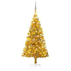 VidaXL Kunstkerstboom Met LED's En Kerstballen 120 Cm PET Goudkleurig