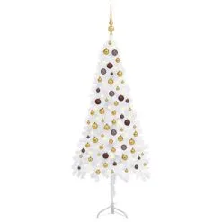 VidaXL Kunstkerstboom Met LED's En Kerstballen Hoek 150 Cm PVC Wit