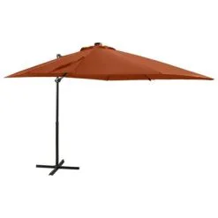 VidaXL Zweefparasol Met Paal En LED-verlichting 250 Cm Terracottakleur