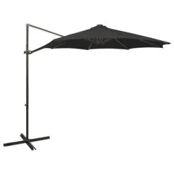 VidaXL Zweefparasol Met Paal En LED-verlichting 300 Cm Zwart