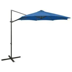 VidaXL Zweefparasol Met Paal En LED-verlichting 300 Cm Azuurblauw