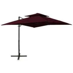 VidaXL Zweefparasol Met Dubbel Dak 250x250 Cm Bordeauxrood