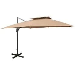 VidaXL Zweefparasol Met Dubbel Dak 300x300 Cm Taupe
