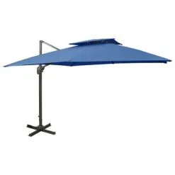 VidaXL Zweefparasol Met Dubbel Dak 300x300 Cm Azuurblauw
