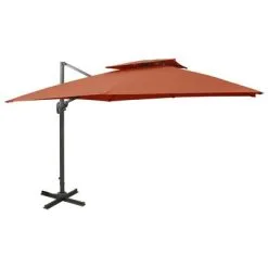 VidaXL Zweefparasol Met Dubbel Dak 300x300 Cm Terracottakleurig