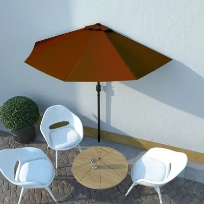 VidaXL Balkonparasol Half Met Aluminium Paal 270x135x245 Cm Terracotta - Afbeelding 2
