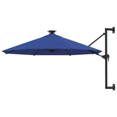 VidaXL Wandparasol Met LED's En Metalen Paal 300 Cm Blauw