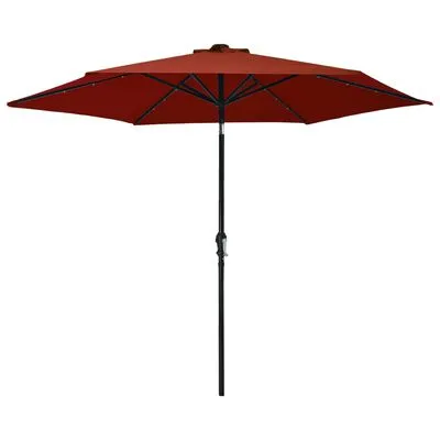 VidaXL Parasol Met LED-verlichting En Stalen Paal 300 Cm Terracotta