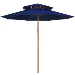 VidaXL Parasol Dubbeldekker Met Houten Paal 270 Cm Blauw