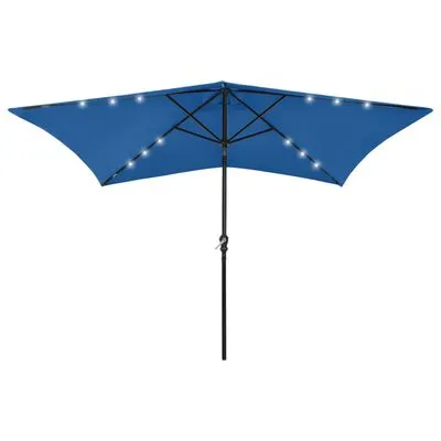 VidaXL Parasol Met LED's En Stalen Paal 2x3 M Azuurblauw