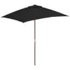 VidaXL Parasol Met Houten Paal 150x200 Cm Zwart
