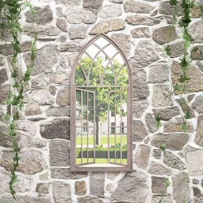 VidaXL Tuinspiegel 100x45 Cm Ijzer Zandkleurig - Afbeelding 2