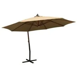 VidaXL Zweefparasol Met Houten Paal 350 Cm Taupe