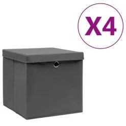 VidaXL Opbergboxen Met Deksels 4 St 28x28x28 Cm Grijs
