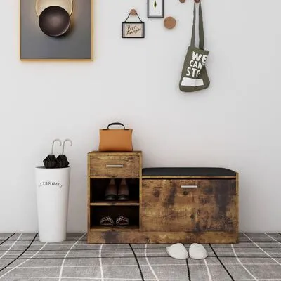 VidaXL Schoenenbank 94,5x31x57 Cm Spaanplaat Gerookt Eikenkleurig - Afbeelding 2