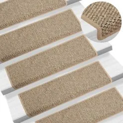 VidaXL Trapmatten Zelfklevend 15 St Sisal-look 65x25 Cm Donkerbeige