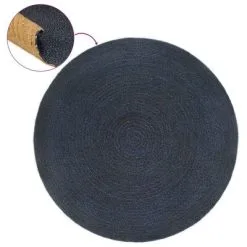VidaXL Vloerkleed Omkeerbaar Rond 90 Cm Jute Marineblauw En Naturel