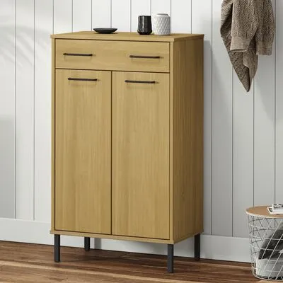 VidaXL Schoenenkast Met Metalen Poten OSLO Massief Grenenhout Bruin - Afbeelding 2