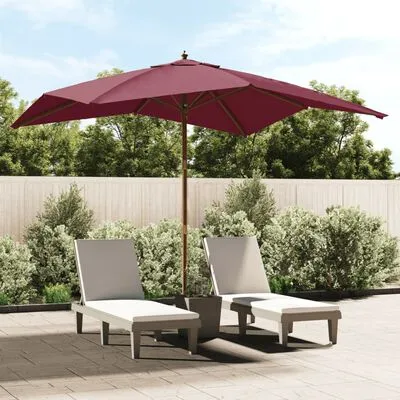 VidaXL Parasol Met Houten Paal 300x300x273 Cm Bordeauxrood - Afbeelding 2