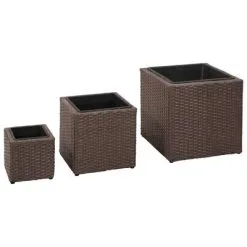 VidaXL Plantenbakken Verhoogd 3 St Poly Rattan Bruin
