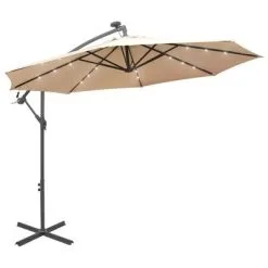 VidaXL Zweefparasol Met LED-verlichting En Metalen Paal 300 Cm Zand