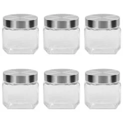 VidaXL Opbergpotten Met Zilverkleurig Deksel 6 St 800 Ml