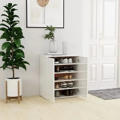 VidaXL Schoenenkast 60x35x70 Cm Spaanplaat Hoogglans Wit - Afbeelding 2