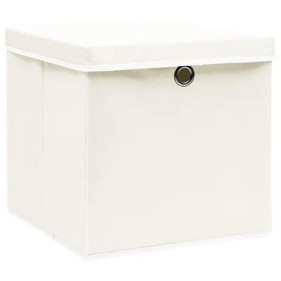 VidaXL Opbergboxen Met Deksel 4 St 32x32x32 Cm Stof Wit - Afbeelding 2