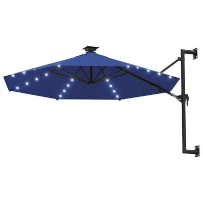 VidaXL Wandparasol Met LED's En Metalen Paal 300 Cm Blauw - Afbeelding 2