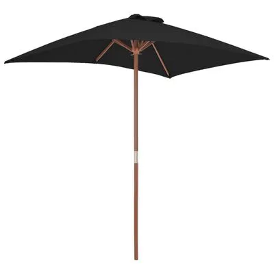 VidaXL Parasol Met Houten Paal 150x200 Cm Zwart - Afbeelding 2