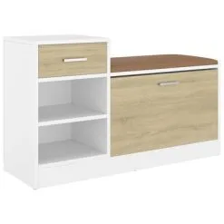 VidaXL Schoenenbank 94,5x31x57 Cm Spaanplaat Wit Sonoma Eikenkleurig