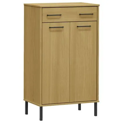 VidaXL Schoenenkast Met Metalen Poten OSLO Massief Grenenhout Bruin