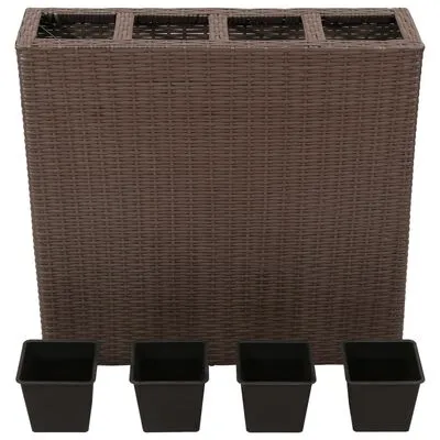VidaXL Plantenbak Verhoogd Met 4 Potten Poly Rattan Bruin - Afbeelding 2