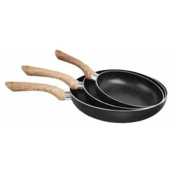 Livoo 3-delige Koekenpannenset Steen En Houtlook Aluminium