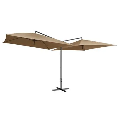 VidaXL Parasol Dubbel Met Stalen Paal 250x250 Cm Taupe - Afbeelding 2