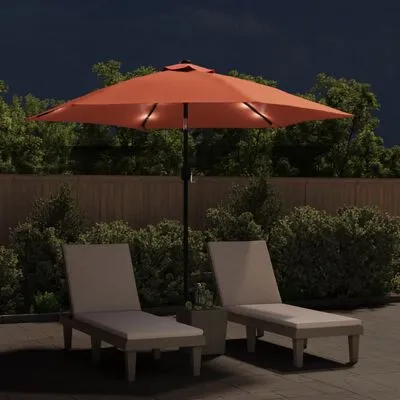 VidaXL Parasol Met LED-verlichting En Stalen Paal 300 Cm Terracotta - Afbeelding 3