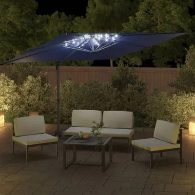 VidaXL Zweefparasol Met LED-verlichting 400x300 Cm Azuurblauw - Afbeelding 3