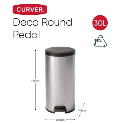 Curver Pedaalemmer Deco Rond 30 L Zilverkleurig - Afbeelding 3