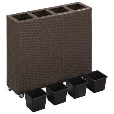 VidaXL Plantenbak Verhoogd Met 4 Potten 80x22x79 Cm Poly Rattan Bruin - Afbeelding 3